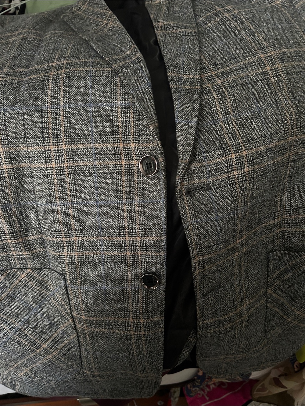 Source Unknown Gray Plaid Men's Blazer with Tan Accents